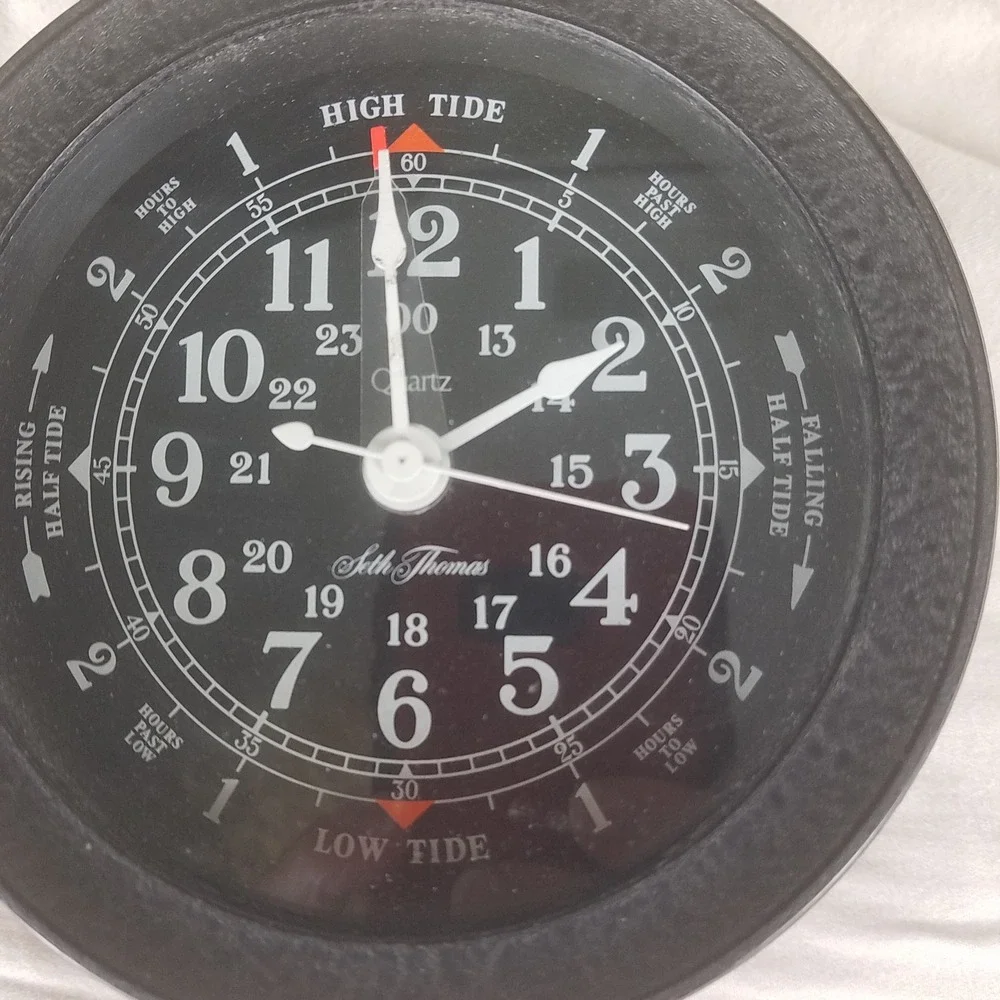 Seth Thomas Tide Clock 5.5in Black Quartz 1030B vntg Nautical Wall Mount heavy